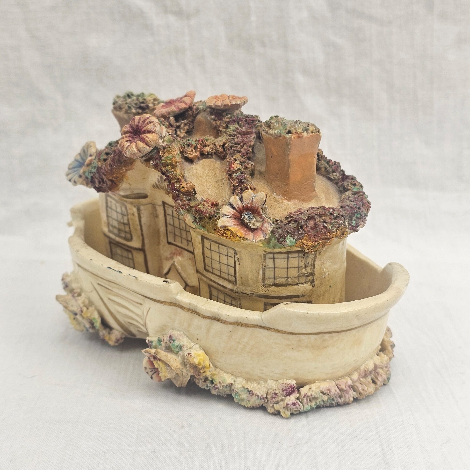 Early Victorian Staffordshire Pottery Cottage Pastille Burner on Oval Stand, c.1835–1855 - Image 3