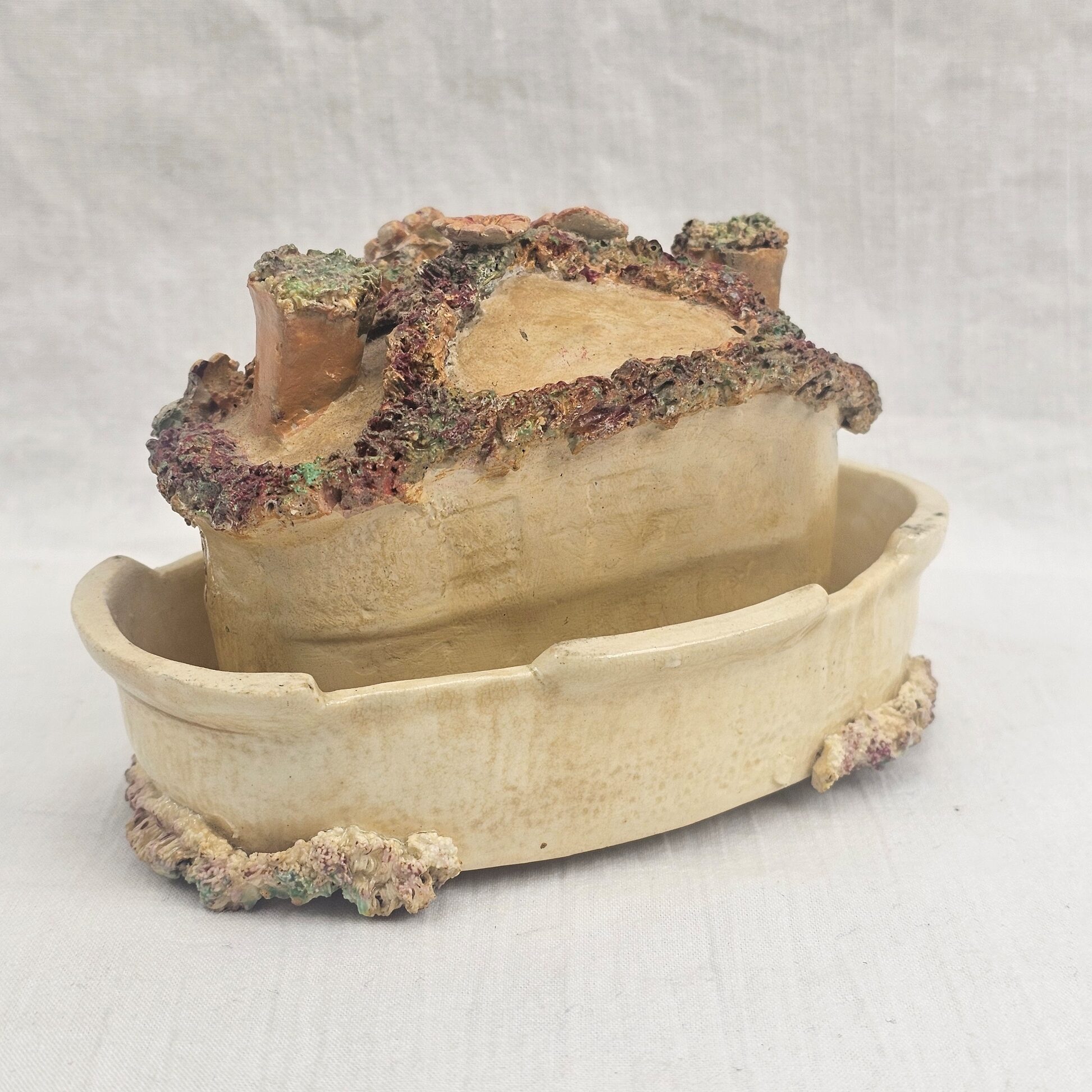 Early Victorian Staffordshire Pottery Cottage Pastille Burner on Oval Stand, c.1835–1855 - Image 4