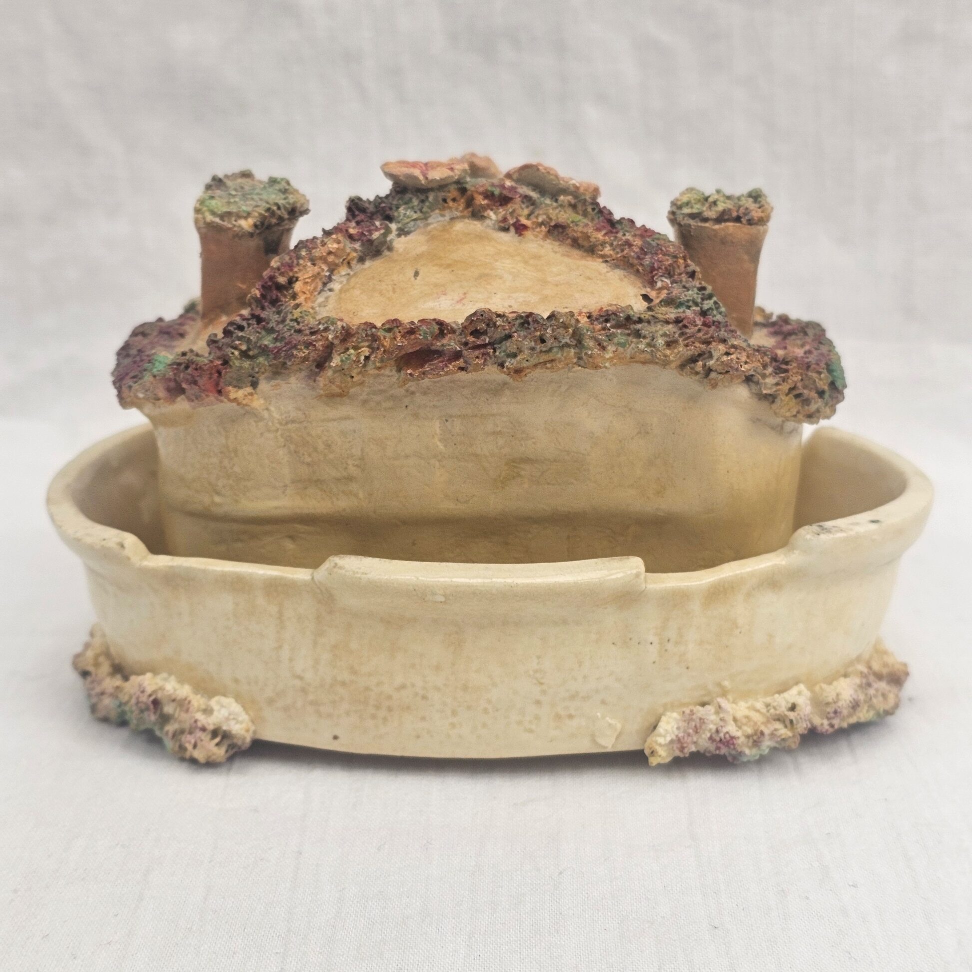 Early Victorian Staffordshire Pottery Cottage Pastille Burner on Oval Stand, c.1835–1855 - Image 5