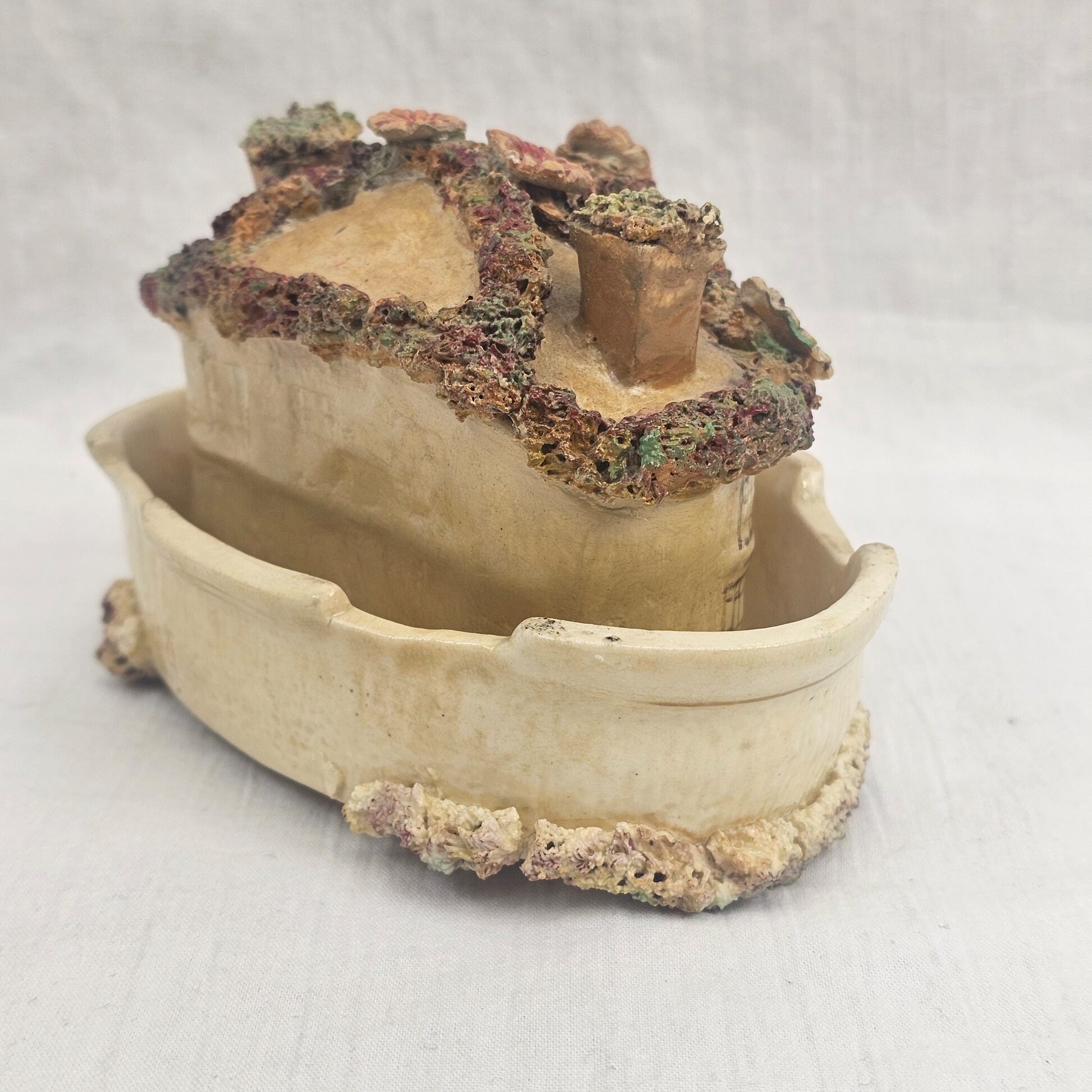 Early Victorian Staffordshire Pottery Cottage Pastille Burner on Oval Stand, c.1835–1855 - Image 6
