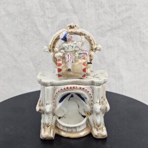 Victorian Continental Harlequin Figure Porcelain Pocket Watch Holder , c.1850-1880