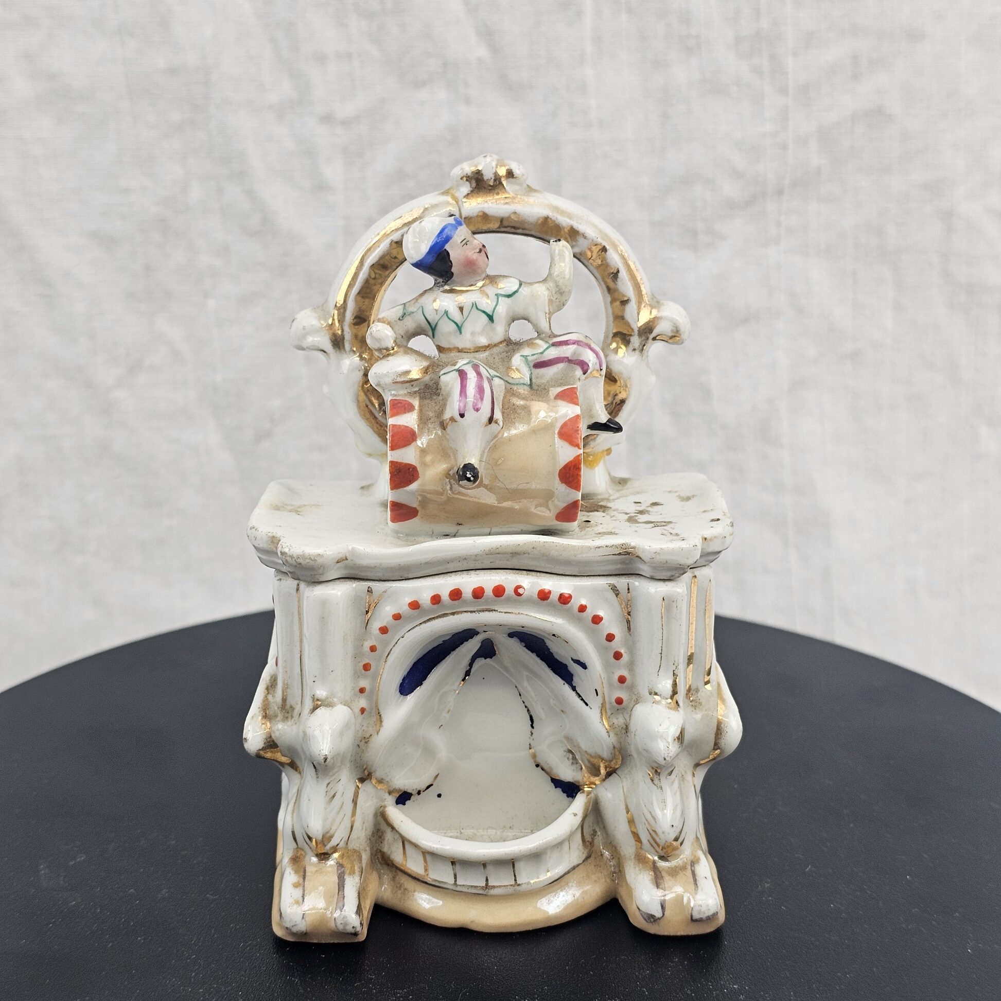 Victorian Continental Harlequin Figure Porcelain Pocket Watch Holder , c.1850-1880