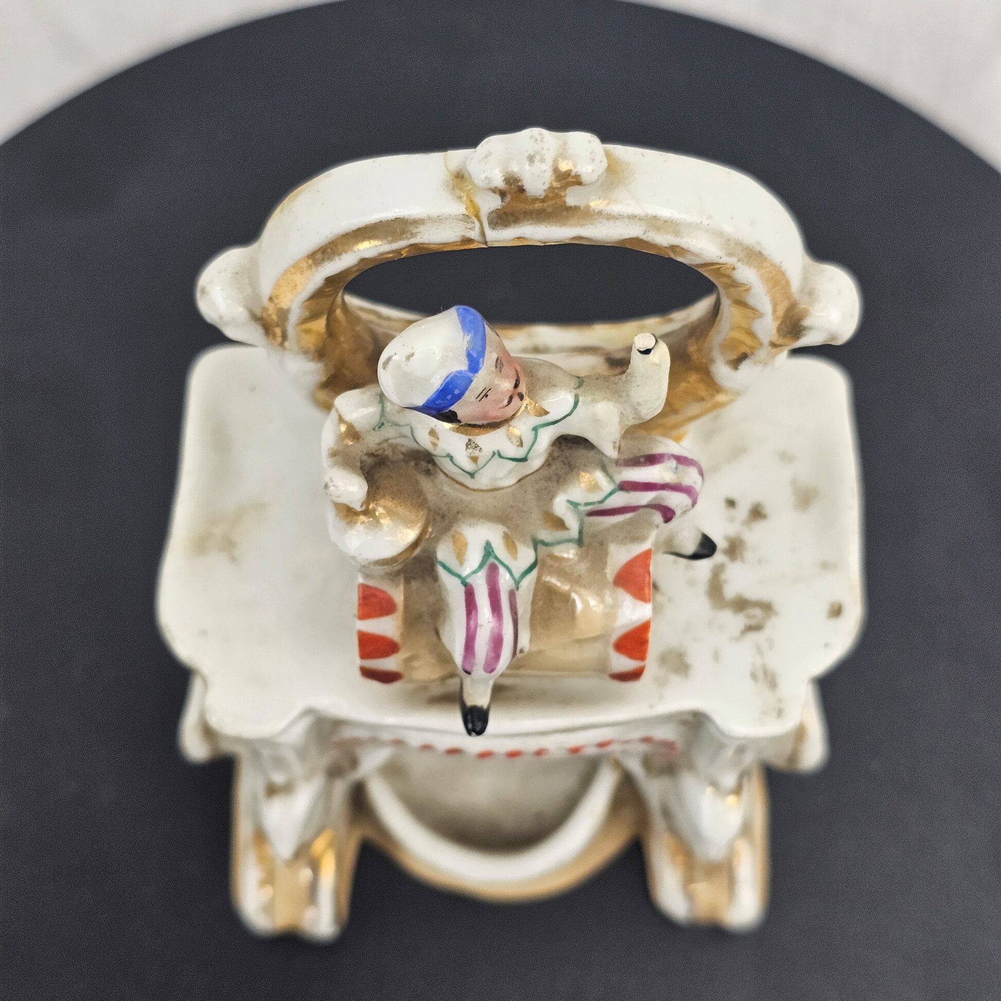 Victorian Continental Harlequin Figure Porcelain Pocket Watch Holder , c.1850-1880 - Image 5