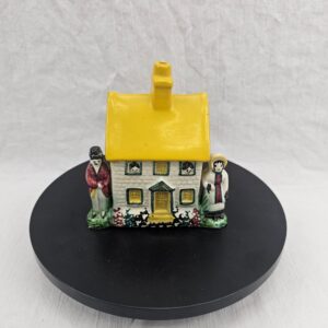 Victorian Staffordshire Pottery Cottage Money-Box with Flanking Figures, c.1860–1875