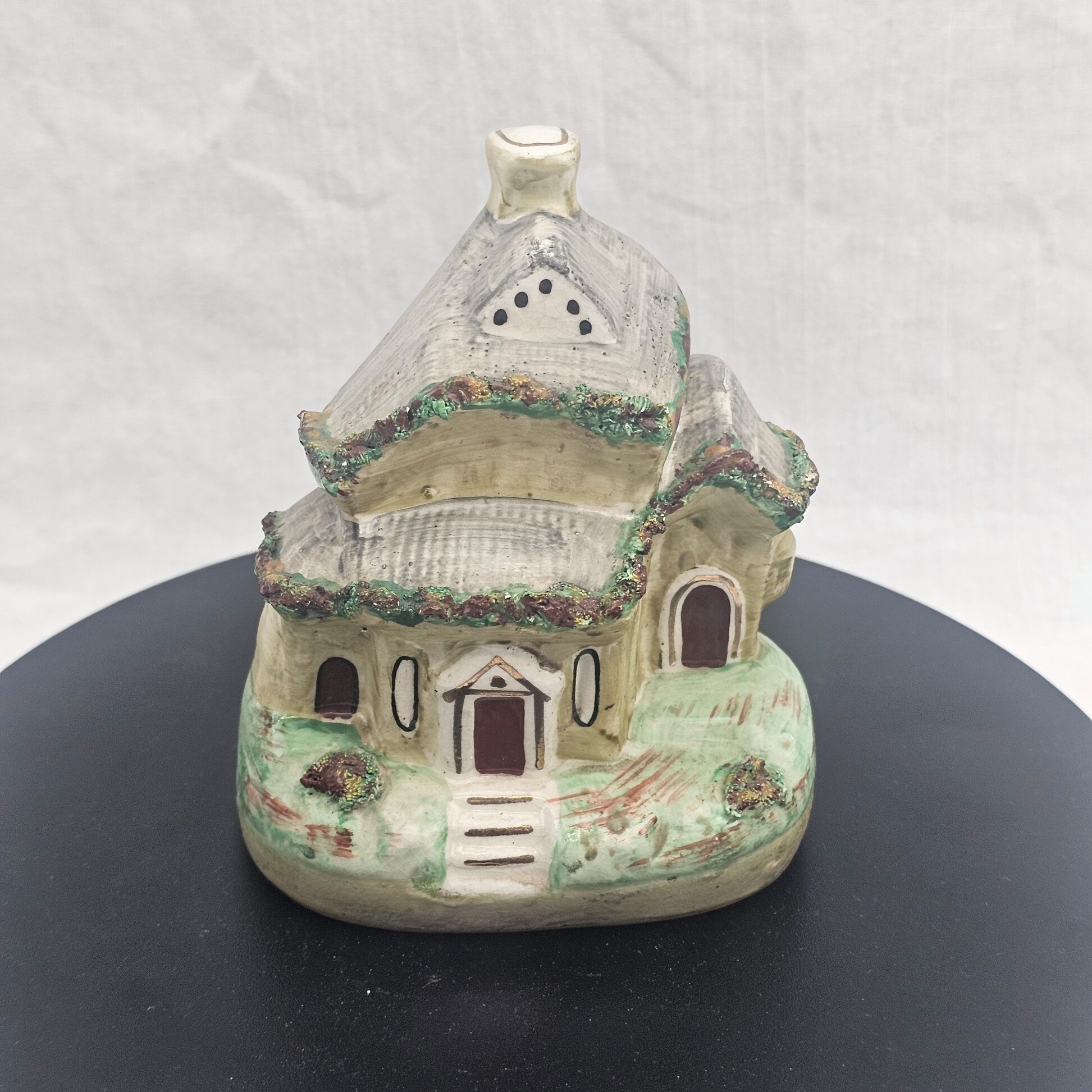 Victorian Staffordshire Pottery Cottage Pastille Burner, Multi-Gabled, c.1845–1870