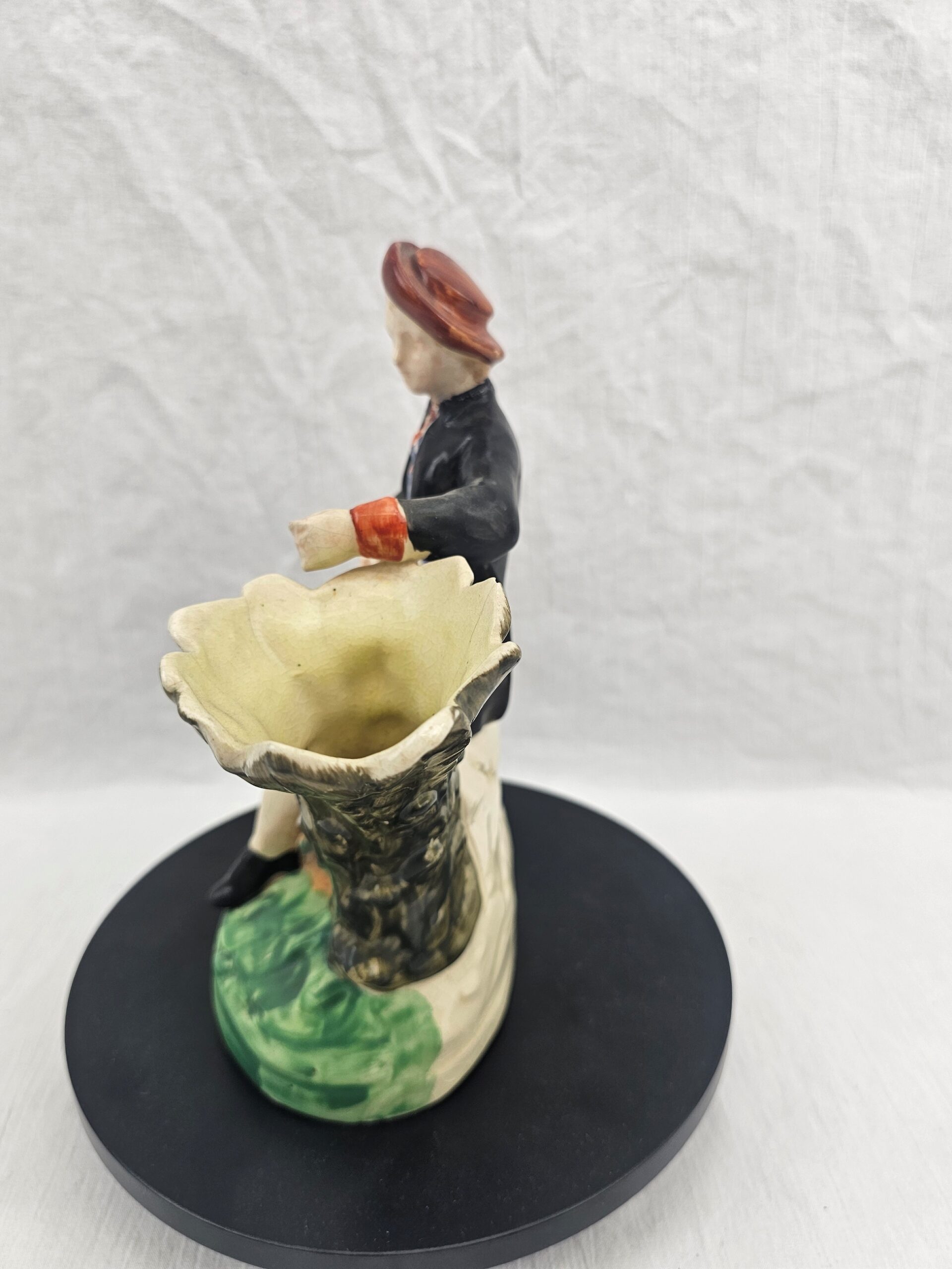 Victorian Staffordshire Earthenware Figural Spill Vase, Seated Youth in Pastoral Costume with Rake, circa 1850–1875 - Image 2