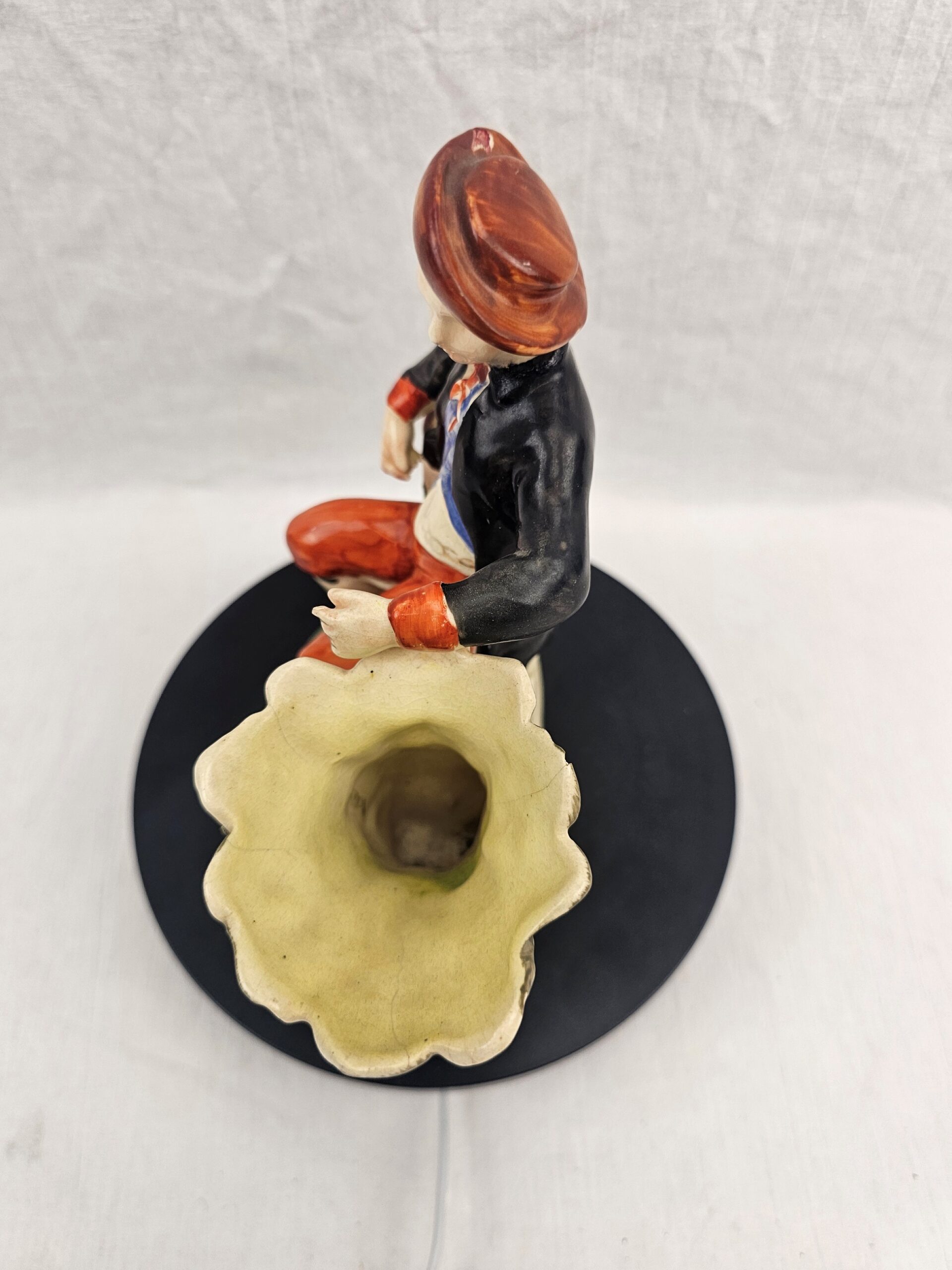 Victorian Staffordshire Earthenware Figural Spill Vase, Seated Youth in Pastoral Costume with Rake, circa 1850–1875 - Image 3