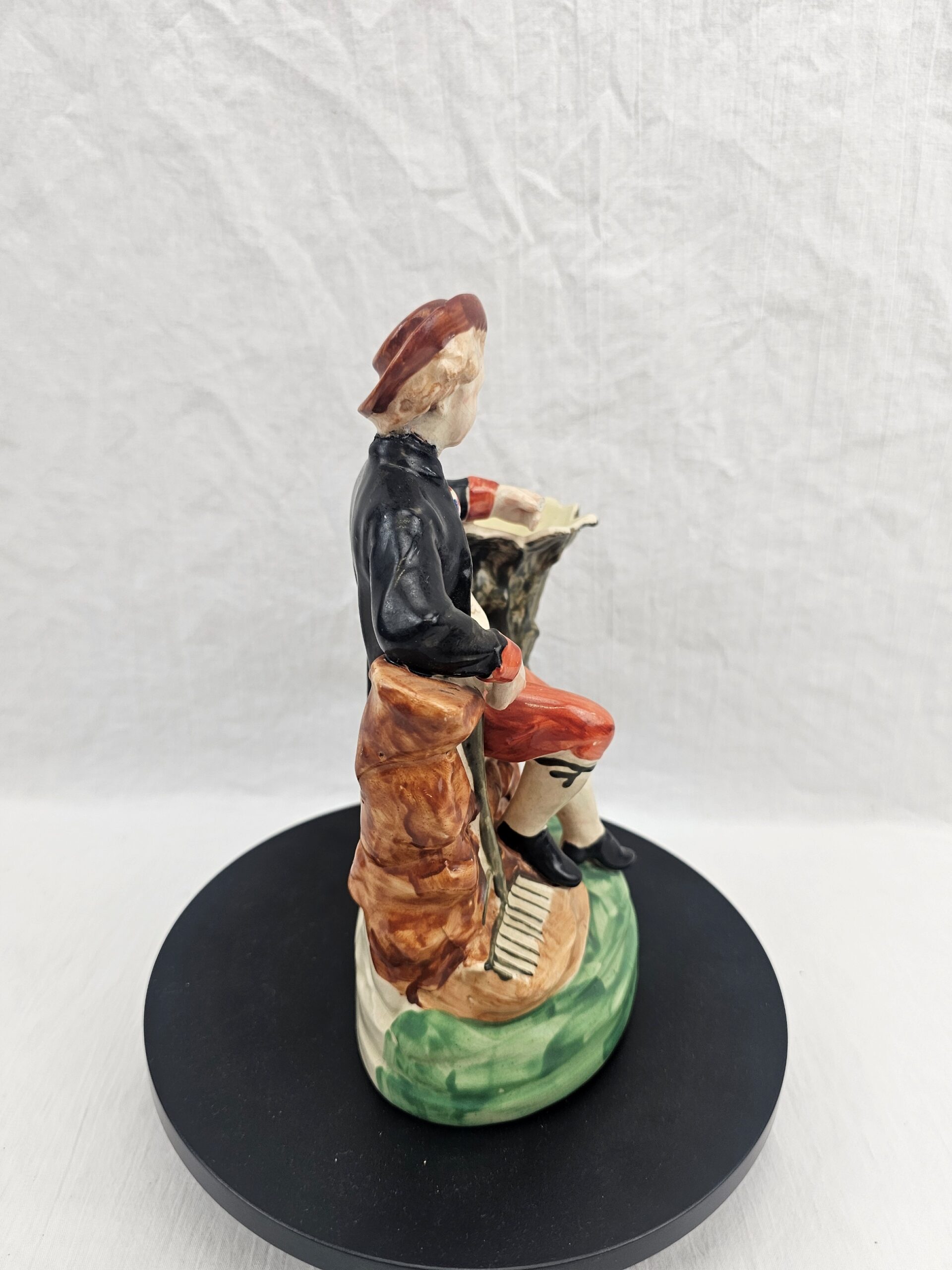 Victorian Staffordshire Earthenware Figural Spill Vase, Seated Youth in Pastoral Costume with Rake, circa 1850–1875 - Image 5
