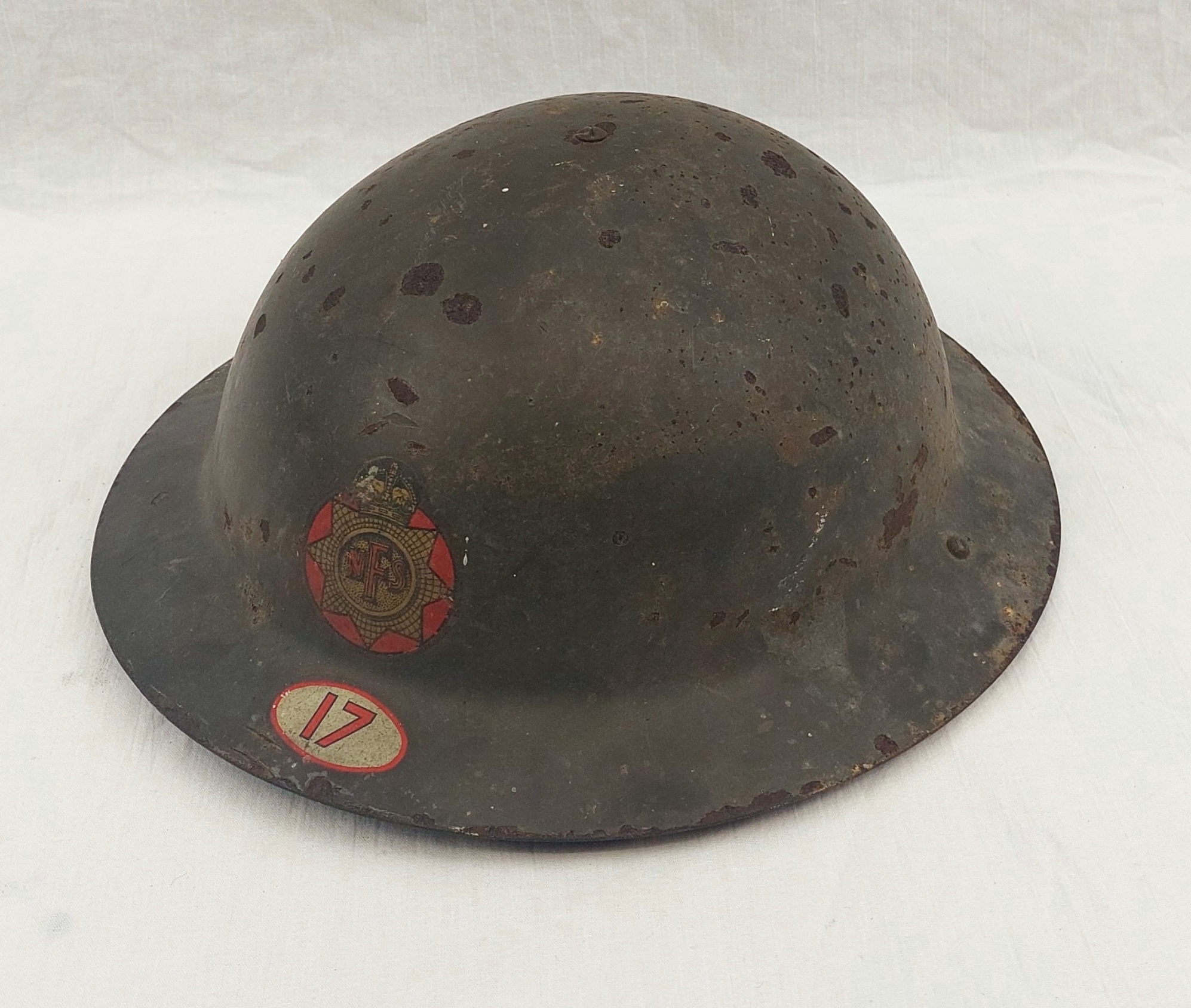 WW2 Bristol 17 National Fire Service Helmet With WW1 Raw Edge Brodie Shell