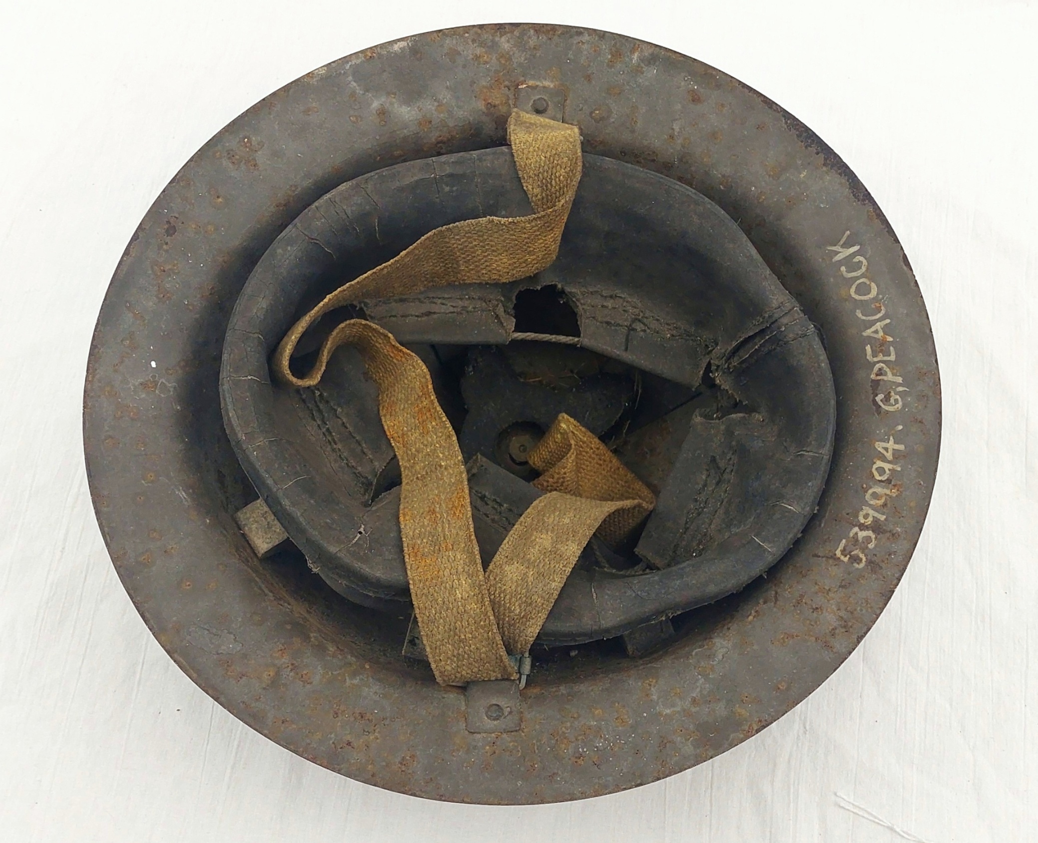 WW2 Bristol 17 National Fire Service Helmet With WW1 Raw Edge Brodie Shell - Image 5