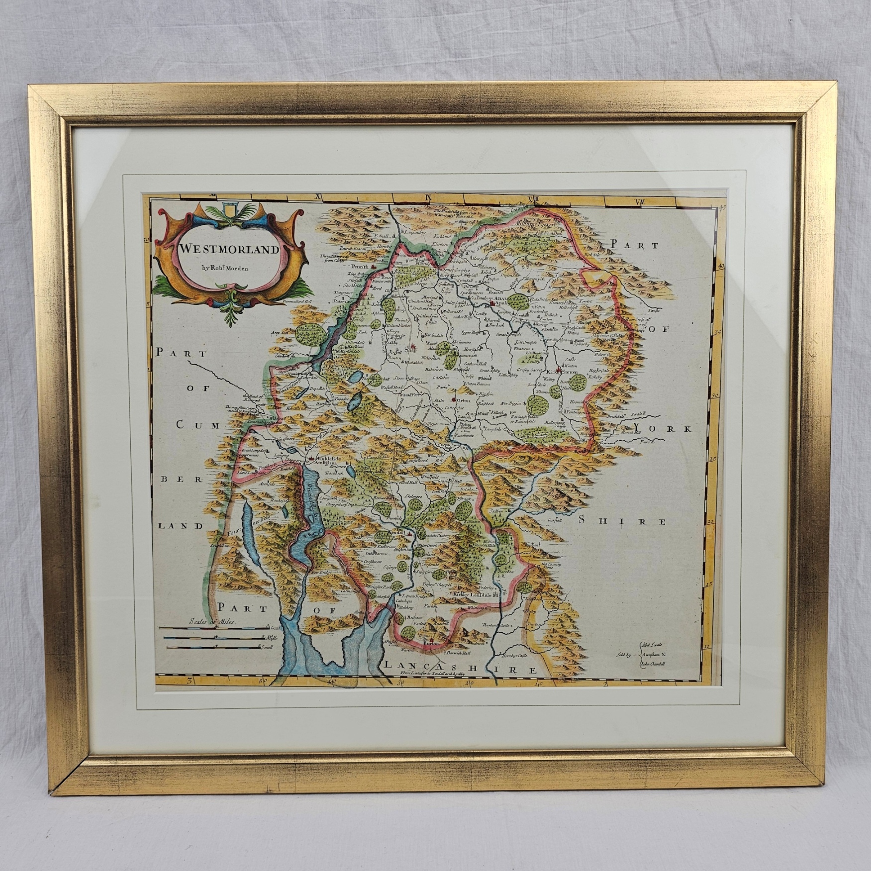 c1700 Hand Coloured Map Of Westmorland By Robert Morden