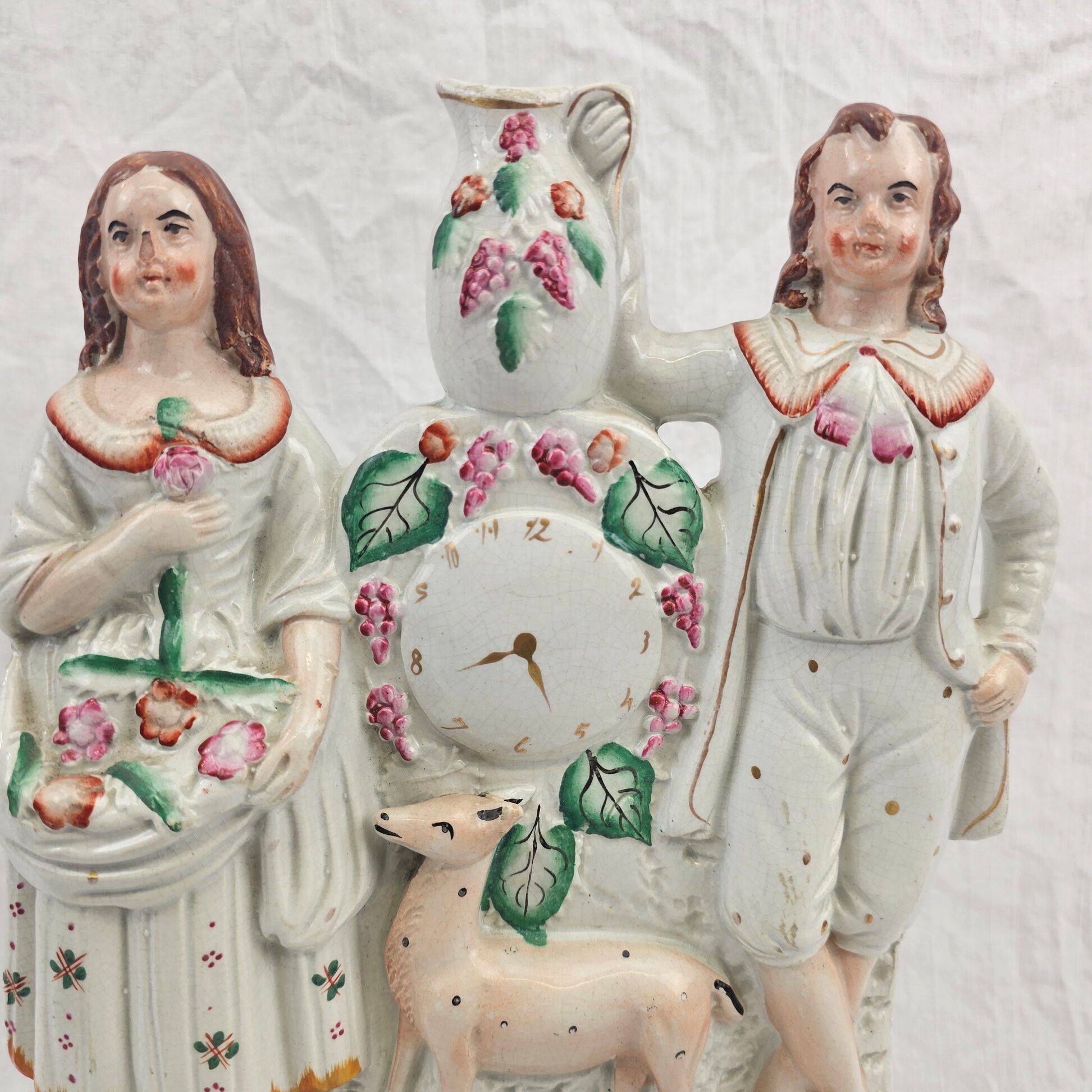 c1860 Staffordshire Flatback 'Clock' Figurine Group Of A Couple With A Fawn - Image 10