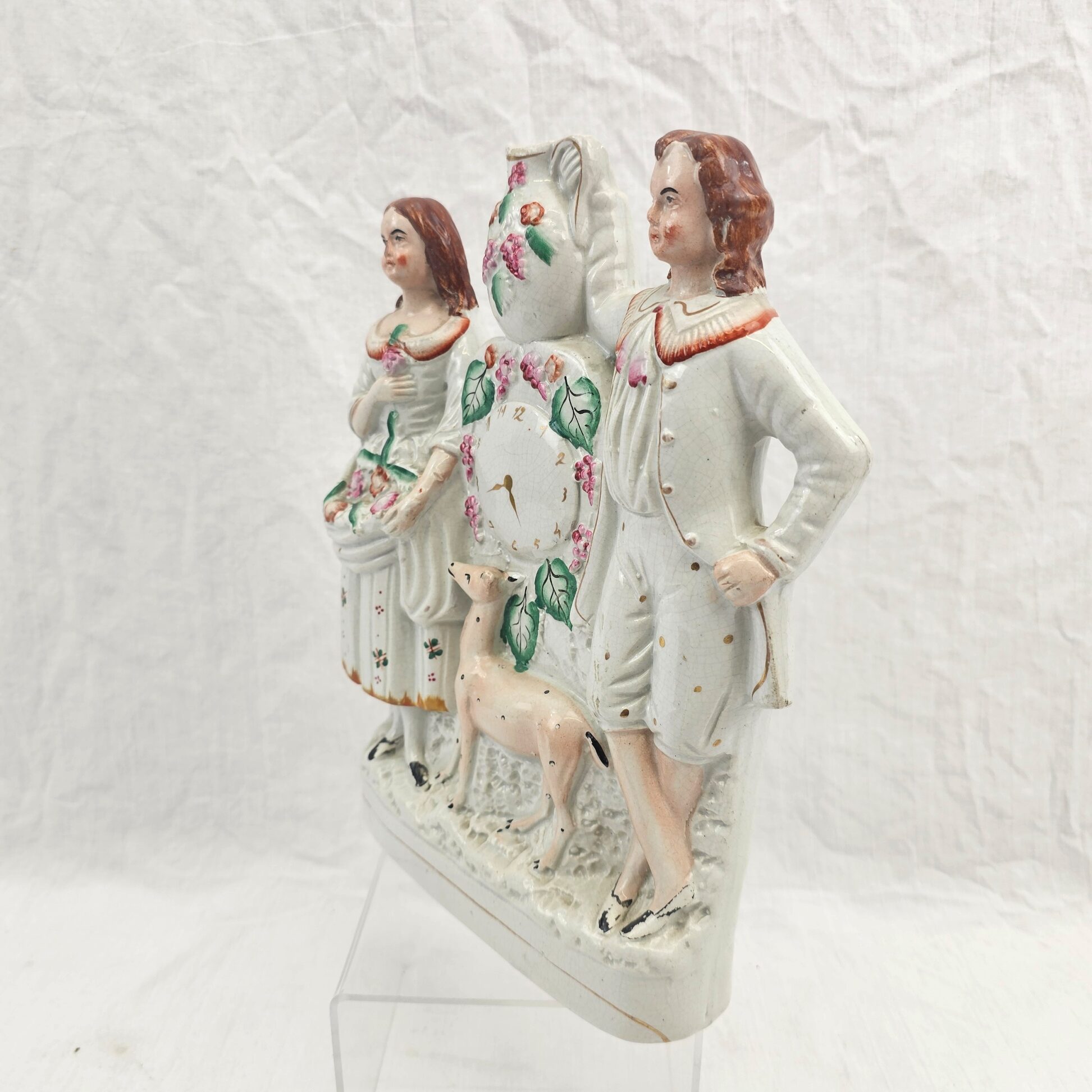 c1860 Staffordshire Flatback 'Clock' Figurine Group Of A Couple With A Fawn - Image 3