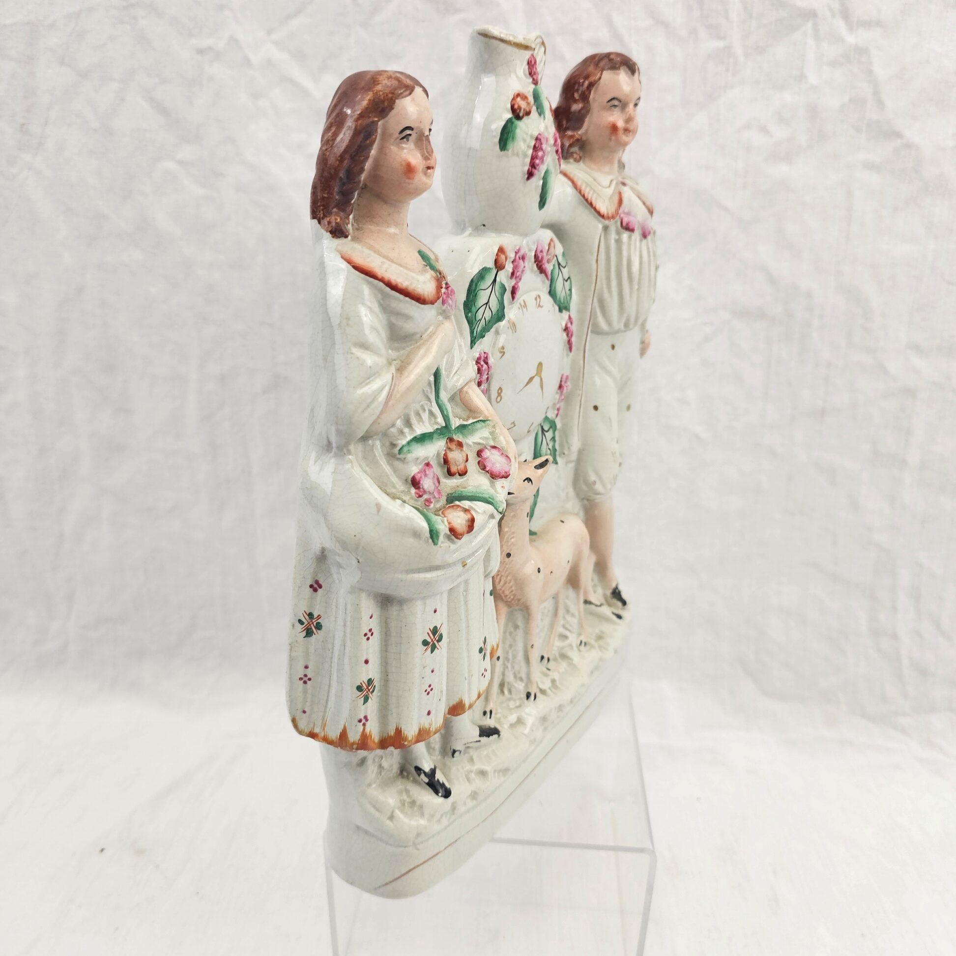 c1860 Staffordshire Flatback 'Clock' Figurine Group Of A Couple With A Fawn - Image 4