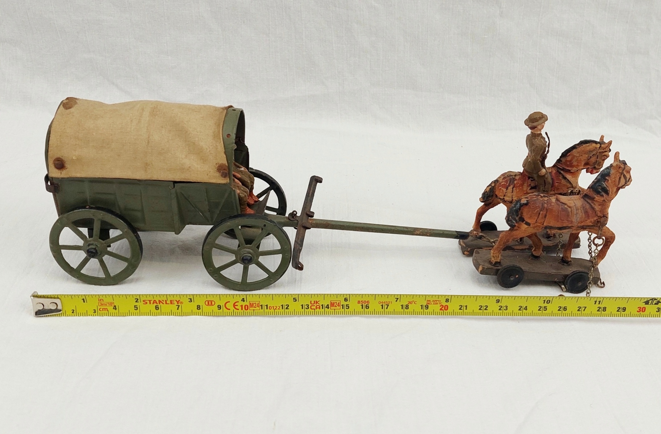 c1920 Boxed Elastolin Tinplate Field Wagon With British Crew And Horses - Image 16