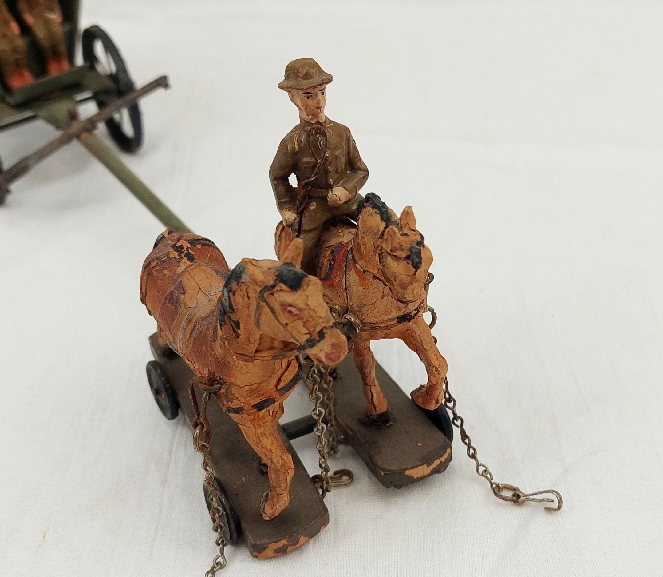 c1920 Boxed Elastolin Tinplate Field Wagon With British Crew And Horses - Image 13