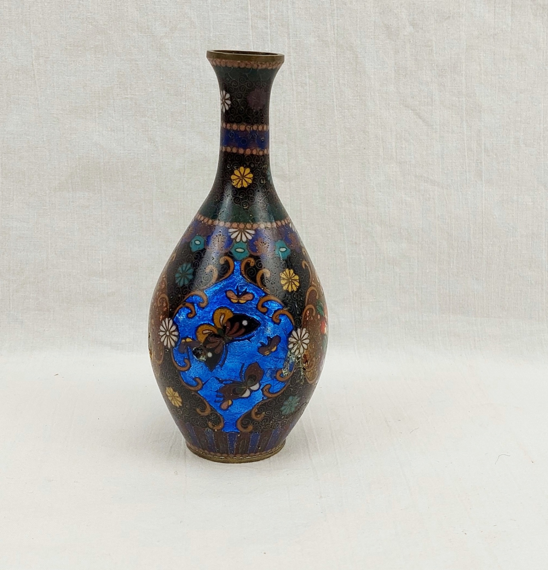 Antique Meiji Period Japanese Gibari Silver Foil Miniature Vase