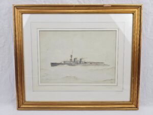 Watercolour Of 1918 Aircraft Carrier HMS Vindictive By CDR. Eric Erskine Tufnell