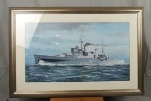 Framed Watercolour Of H.M.S. Southampton (C83) By F. Patterson, 1938, Signed